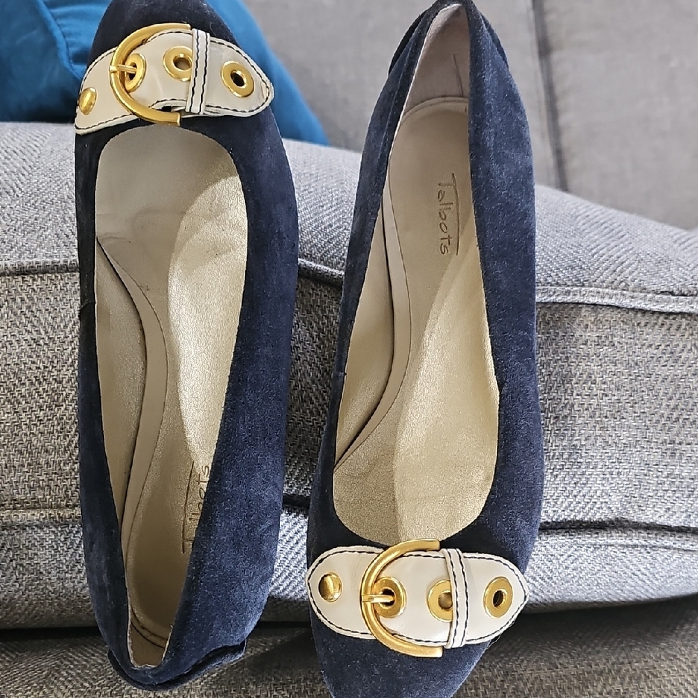 Talbots Blue and Gold Flats with Suede Finish